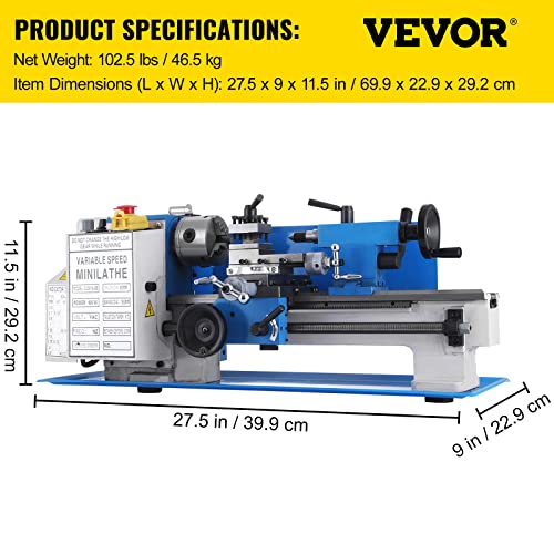 Mophorn Metal Lathe 7 x 12 Inch, Precision Mini Metal Lathe 2250 RPM 550W Variable Speed, Mini Lathe Precision Bench Top Metal Working Lathe for Various Types of Metal Turning