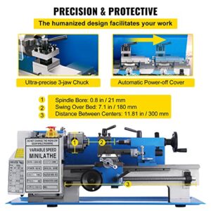 Mophorn Metal Lathe 7 x 12 Inch, Precision Mini Metal Lathe 2250 RPM 550W Variable Speed, Mini Lathe Precision Bench Top Metal Working Lathe for Various Types of Metal Turning