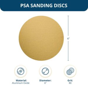 Benchmark Abrasives 6" PSA Gold Self Adhesive DA Sanding Disc Roll Aluminum Oxide Grains Designed for Surface Blending Edge Sanding General Stock Removal Orbital Sanders (100 Discs) - 80 Grit