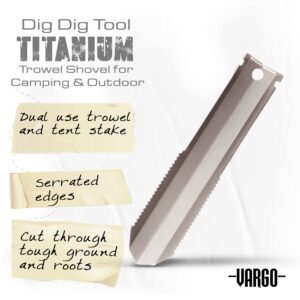 Vargo Titanium Dig Dig Tool | Compact Backpacking Trowel Shovel for Camping & Outdoor Activities | Light Weight Essential Multi Tool Shovel & Tent Stake for Hikers & Outdoor Survivors