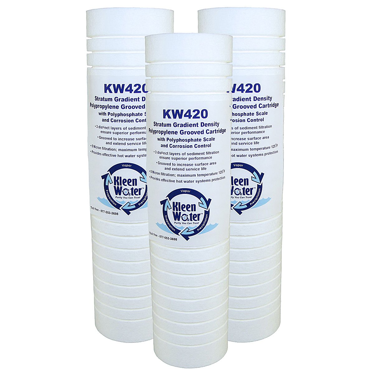 KleenWater Filters Compatible With Aqua-Pure AP420, KleenWater KW420 Hot Water Protector and Scale Inhibitor, Prevents Scale Build-Up On Water Heaters Standard and Tankless, Set of 3