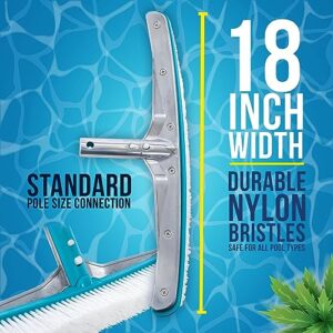 U.S. Pool Supply Professional 18" Aluminum Wall & Floor Pool Brush with Nylon Bristles and EZ Clip Handle - Reinforced Curved Ends, Durable Nylon Bristles - Sweep Debris from Walls, Floor, Steps