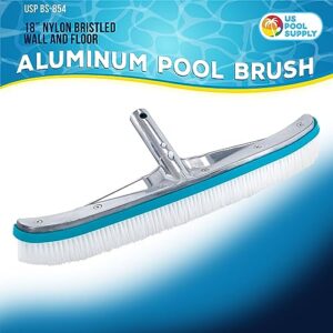 U.S. Pool Supply Professional 18" Aluminum Wall & Floor Pool Brush with Nylon Bristles and EZ Clip Handle - Reinforced Curved Ends, Durable Nylon Bristles - Sweep Debris from Walls, Floor, Steps