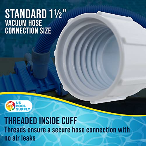 U.S. Pool Supply 1-1/2" Pool Hose Cuff, Swimming Pool Replacement Cuff for Spiral-Wound Vacuum Hoses - Threaded Cuff, Durable ABS Plastic, Repair Cracked Hose Ends - Connect Vacuum Head, Skimmer Inlet