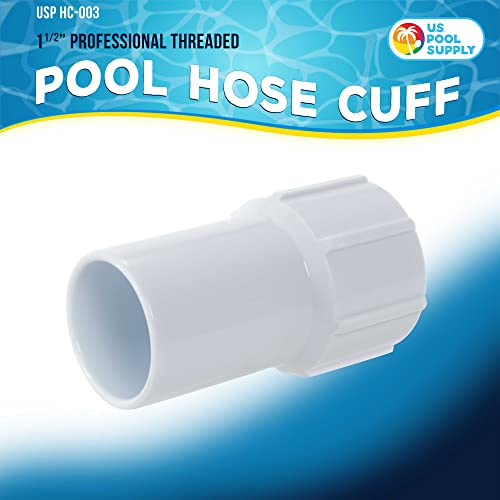 U.S. Pool Supply 1-1/2" Pool Hose Cuff, Swimming Pool Replacement Cuff for Spiral-Wound Vacuum Hoses - Threaded Cuff, Durable ABS Plastic, Repair Cracked Hose Ends - Connect Vacuum Head, Skimmer Inlet