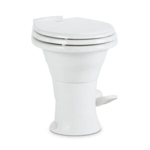dometic 310 standard toilet - white, oblong shape, lightweight and efficient with pressure-enhanced powerflush and slow close seat cover - perfect for modern rvs