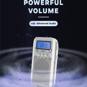 Vondior Digital AM FM Portable Pocket Radio with Alarm Clock- Best Reception and Longest Lasting. AM FM Compact Radio Player Operated by 2 AAA Battery, Stereo Headphone Socket (Silver)