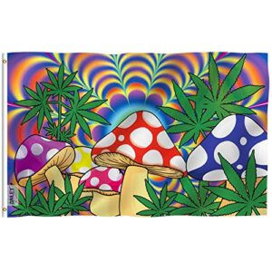 anley fly breeze 3x5 foot marijuana mushroom flag - vivid color and fade proof - canvas header and double stitched - weed shrooms flags polyester with brass grommets 3 x 5 ft