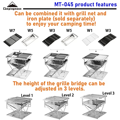 Campingmoon BBQ Grill Fire Pit Foldable Stainless Steel - Large MT-045