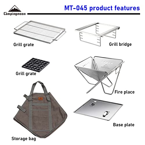 Campingmoon BBQ Grill Fire Pit Foldable Stainless Steel - Large MT-045