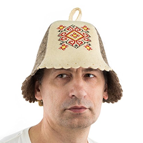 Eden Ukraine Wool Sauna Hat Embroidered Ukrainian ornament Red