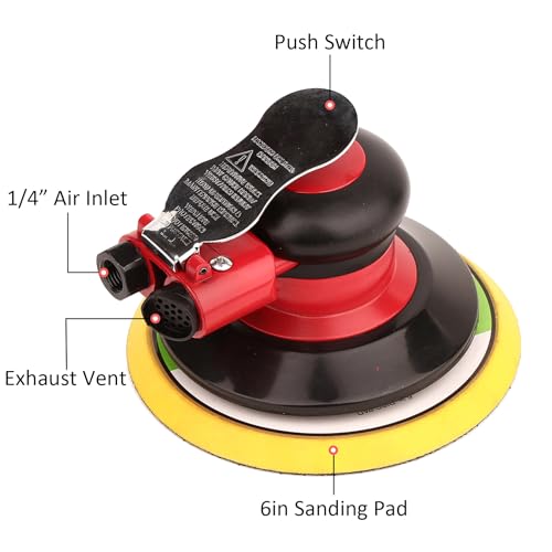 Professional Air Random Orbital Palm Sander, Dual Action Pneumatic Sander, Low Vibration, Heavy Duty … (6 inch)