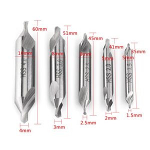 5 Pcs HSS Combined Center Drill Bit Set Countersink Drill Bits 60 Degree Angle Hole Drill 1.5mm 2mm 2.5mm 3mm 4mm CNC Later Accessories