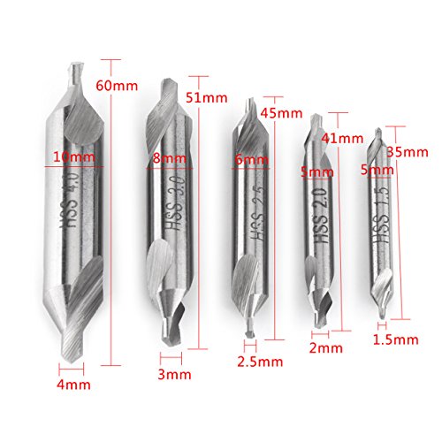 5 Pcs HSS Combined Center Drill Bit Set Countersink Drill Bits 60 Degree Angle Hole Drill 1.5mm 2mm 2.5mm 3mm 4mm CNC Later Accessories