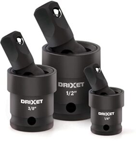 impact swivel socket set - 1/2, 3/8, and 1/4 swivel socket set - universal joint socket for hard-to-reach angles - premium cr-mo steel flexible socket extension set - rust resistant - drixet