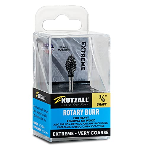 Kutzall Extreme Flame Rotary Burr, 1⁄8" Shaft, Very Coarse- Woodworking Attachment for Dremel, Foredom, DeWalt, Milwaukee. Abrasive Tungsten Carbide, 1⁄4" (6.3mm) Dia. X 1⁄2" (12.7mm) Length FLX-14-EC