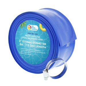 u.s. pool supply 2" x 50' heavy duty blue swimming pool backwash hose with hose clamp