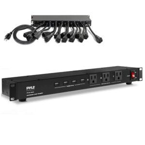 pyle 19 outlet 1u 19" rackmount pdu power distribution supply center conditioner strip unit surge protector 15 amp circuit breaker 4 usb multi device charge ports 15ft cord (pco865) black