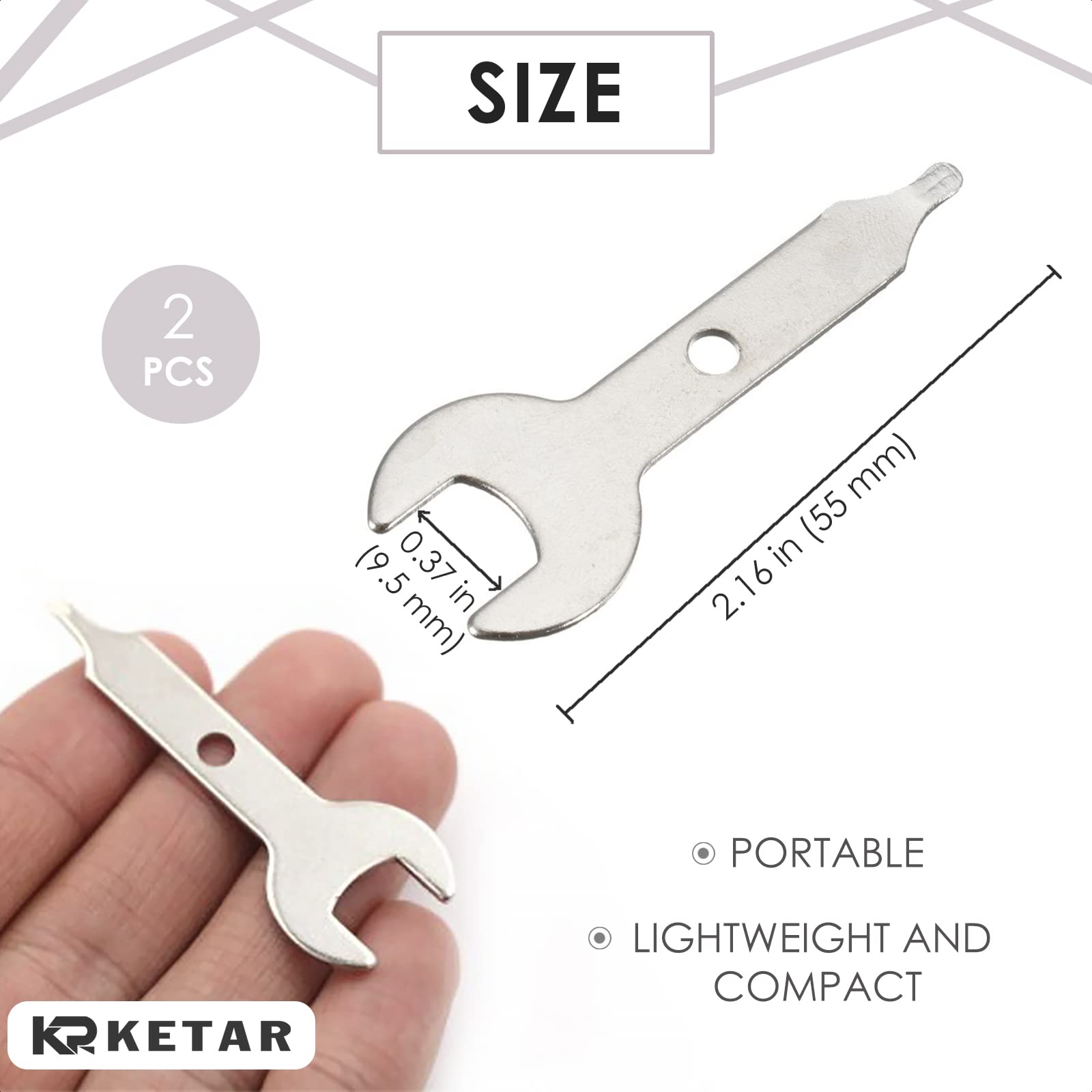 2 PCS 3/8 Inch Collet Wrench Key 9.5mm Nut Spanner For Rotary Tool Silver Stainless Steel Collet Wrench Key for Engraving Machine - Durable High Rigidity for Engraving Equipment Engraving Tools