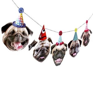 pugs garland, dog birthday party decoration banner, made in usa, best quality