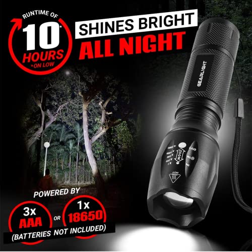 GearLight 2pack S1000 LED Flashlights High Lumens - Mini Flashlights for Camping, Hiking, Walking - Powerful Emergency Flashlights with 5 Modes for Outdoor Use - Bright Flashlight with Zoomable Beam