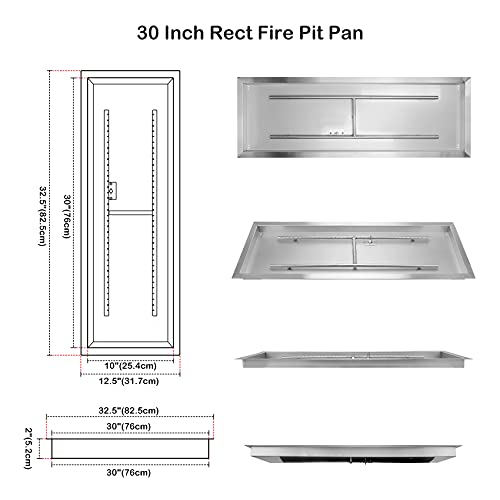 Stanbroil 30 x 10 Inch Drop-in Fire Pit Pan with Burner and All Accessories Required for DIY Fire Pit Projects, Propane Gas Version, Rectangular