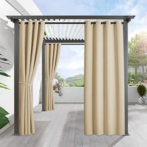 ryb home outdoor patio curtains - waterproof weighted porch curtains outside curtain for farmhouse cabin pergola cabana corridor terrace, 1 panel, w 52 x l 95 inches, biscotti beige