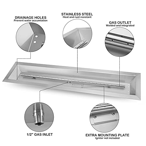 Stanbroil 48 x 6 inch Linear Drop-in Fire Pit Burner Pan with Spark Ignition Kit Natural Gas Version, Rated for up to 91,000 BTU’s