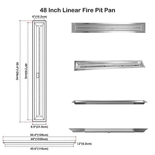 Stanbroil 48 x 6 inch Linear Drop-in Fire Pit Burner Pan with Spark Ignition Kit Natural Gas Version, Rated for up to 91,000 BTU’s