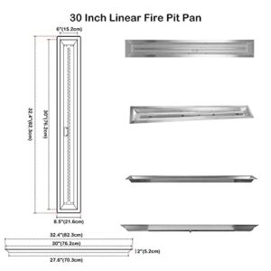 Stanbroil 30 x 6 inch Linear Drop-in Fire Pit Pan with Spark Ignition Kit Natural Gas Version, Rated for up to 54,000 BTU’s