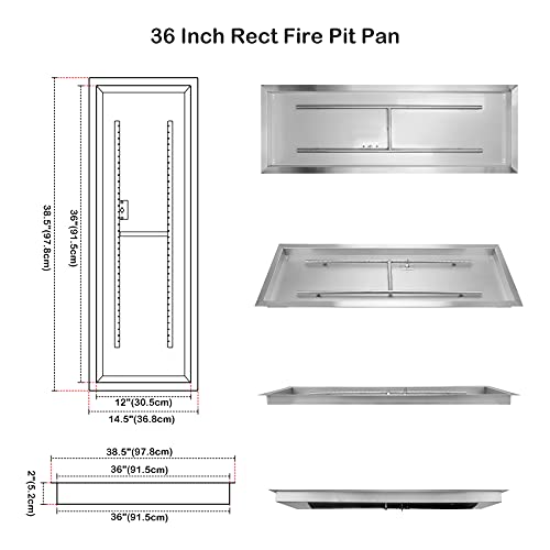 Stanbroil 36 inch Rectangular Drop-in Fire Pit Pan with Spark Ignition Kit Propane Gas Version, Rated for up to 150,000 BTU’s