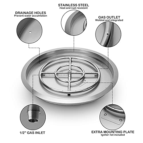 Stanbroil 19 inch Round Drop-in Fire Pit Pan with Spark Ignition Kit Natural Gas Version, Rated for up to 92,000 BTU’s