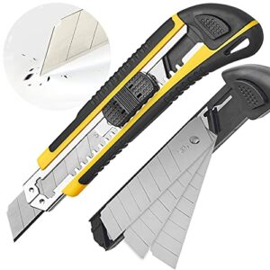 dowell utility knife box cutter retractable self loading heavy duty snap off quick change extra blades(3pcs) tpr+pp handle cutting cardboard boxes or diy