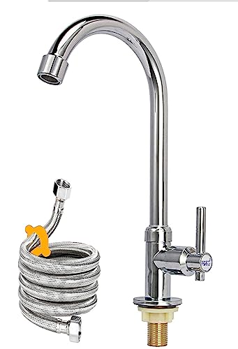 Cold Water Faucet Only, High Arc Single Handle One Hole Faucet for Kitchen Garden Bar Outdoor Boat Camper(Free Cold Water Supply Lines)