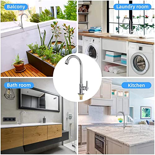 Cold Water Faucet Only, High Arc Single Handle One Hole Faucet for Kitchen Garden Bar Outdoor Boat Camper(Free Cold Water Supply Lines)