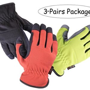 SKYDEER 3-Pairs Pack Durable Leather Work Gloves for Gardening and General Work (SD8810/L)