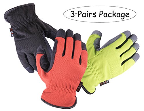 SKYDEER 3-Pairs Pack Durable Leather Work Gloves for Gardening and General Work (SD8810/L)