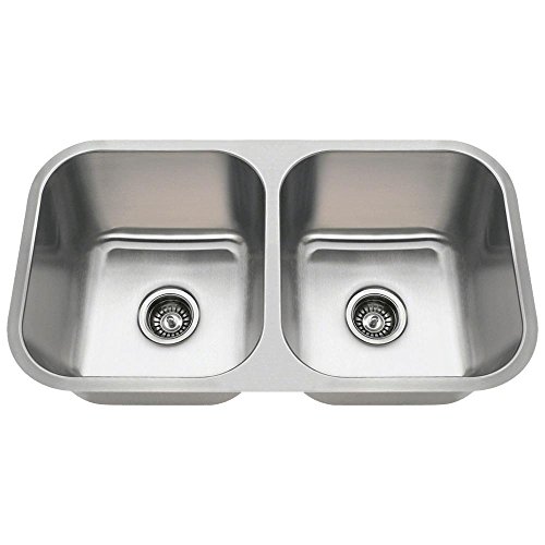 MR Direct 3218A-16 Stainless Steel Undermount 32-1/4 in. Double Bowl Kitchen Sink, 16 Gauge