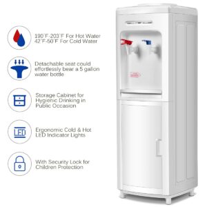 Giantex Top Loading Water Cooler Dispenser 5 Gallon Normal Temperature Water and Hot Bottle Load Electric Home with Storage Cabinet, White