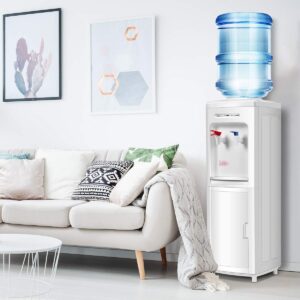 Giantex Top Loading Water Cooler Dispenser 5 Gallon Normal Temperature Water and Hot Bottle Load Electric Home with Storage Cabinet, White