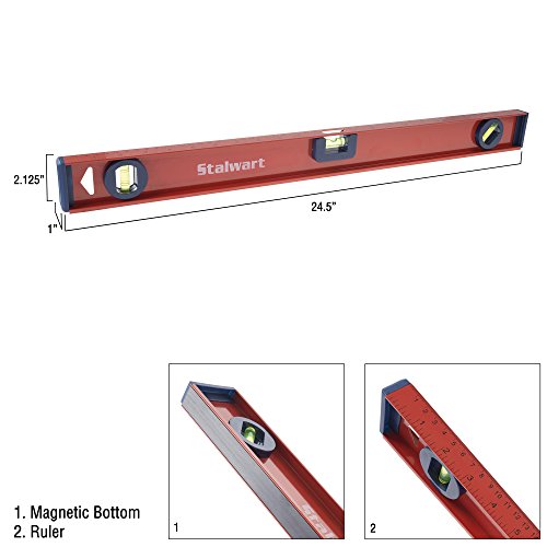 24 Inch I Beam Level, Aluminum With Magnetic Rubber End Caps For Durable, Accurate Measuring and Alignment By Stalwart (For DIY Carpentry Home Repair)