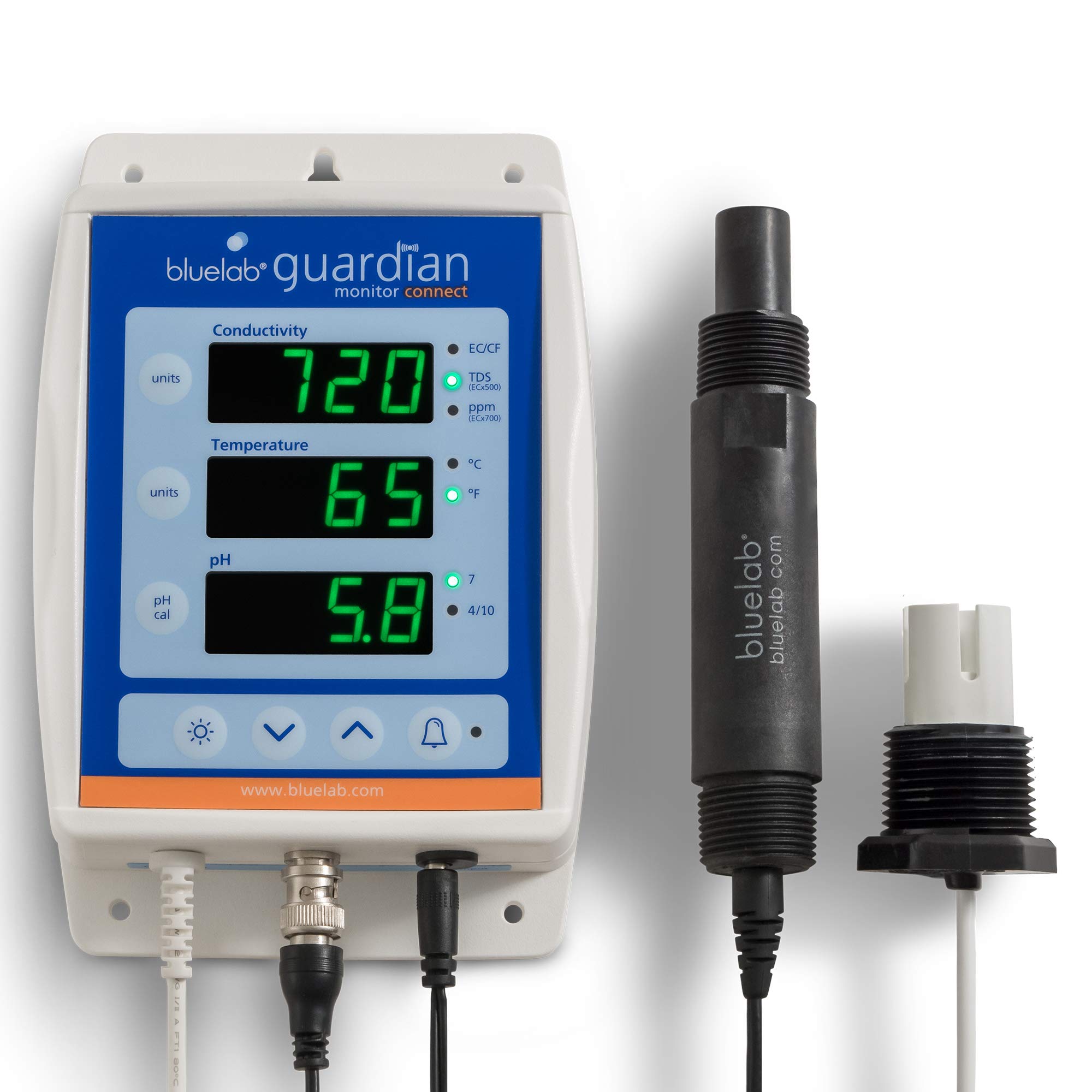 Bluelab MONGUACONIN Guardian Monitor Connect In-line for pH, Temperature, and Conductivity Measures, Easy Calibration and Data Logging (Connect Stick not Included) White