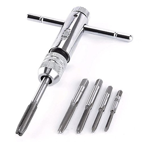 Rocaris Adjustable T-Handle Ratchet Tap Holder Wrench + 5pcs M3-M8 Machine Screw Thread Metric Plug Tap