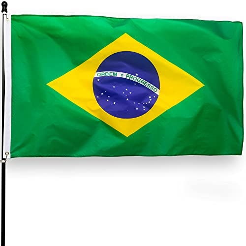 DANF Brazil Flag 3x5 Ft Thick Polyester, Fade Resistant, Brass Grommets, Canvas Header Brazilian National Flags 3 X 5 Feet