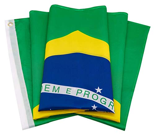 DANF Brazil Flag 3x5 Ft Thick Polyester, Fade Resistant, Brass Grommets, Canvas Header Brazilian National Flags 3 X 5 Feet