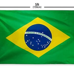 DANF Brazil Flag 3x5 Ft Thick Polyester, Fade Resistant, Brass Grommets, Canvas Header Brazilian National Flags 3 X 5 Feet