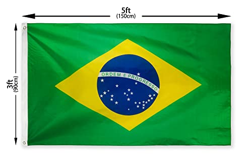 DANF Brazil Flag 3x5 Ft Thick Polyester, Fade Resistant, Brass Grommets, Canvas Header Brazilian National Flags 3 X 5 Feet