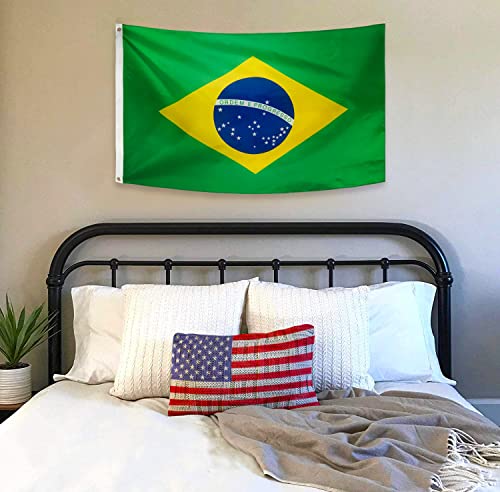 DANF Brazil Flag 3x5 Ft Thick Polyester, Fade Resistant, Brass Grommets, Canvas Header Brazilian National Flags 3 X 5 Feet