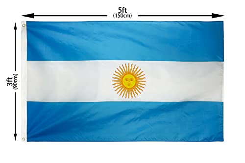 DANF Argentina Flag 3x5 Foot Polyester Argentinian National Flags Polyester with Brass Grommets 3 X 5 Ft