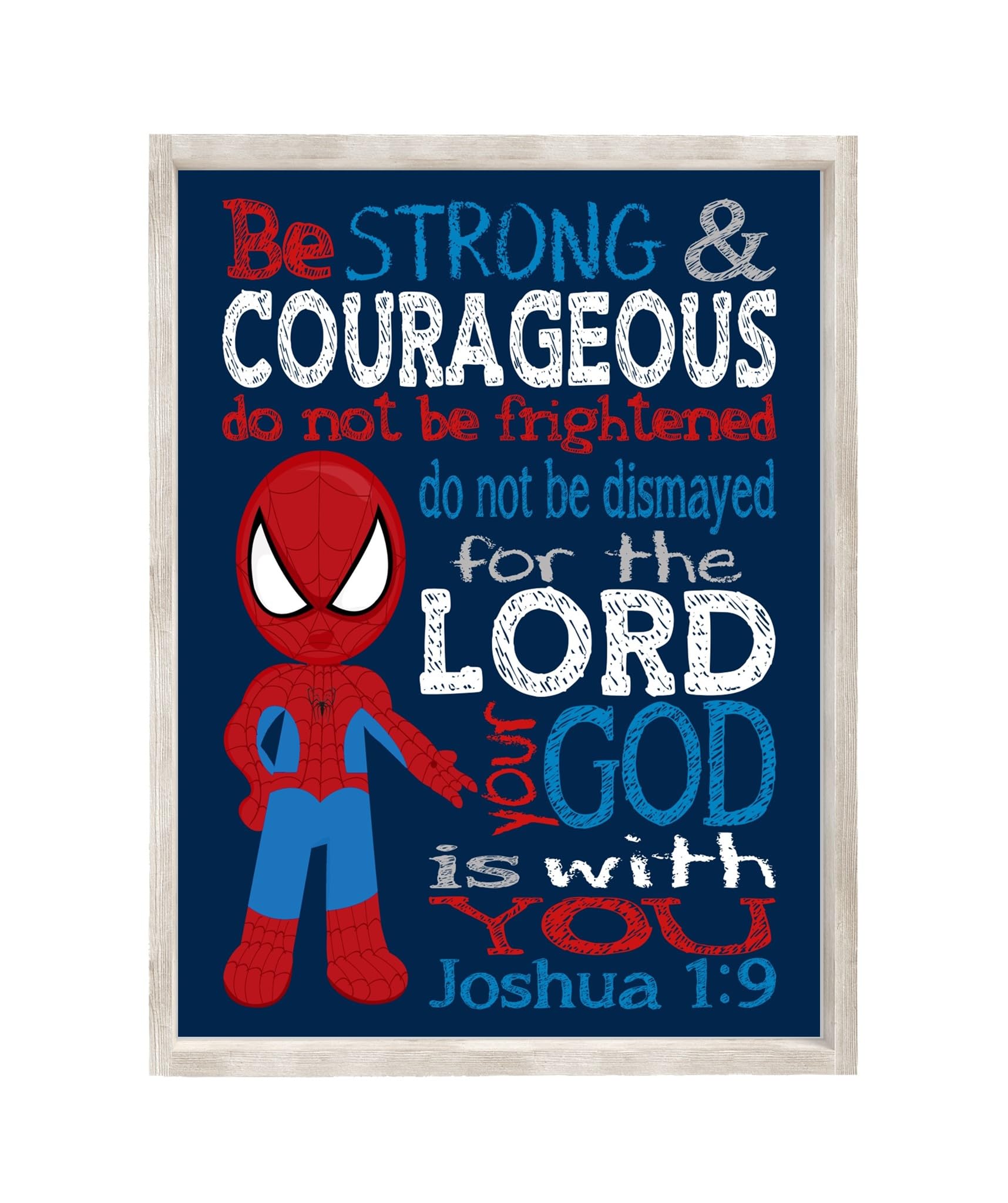 Spiderman Superhero Christian Nursery Decor Unframed Print - Be Strong and Courageous Joshua 1:9